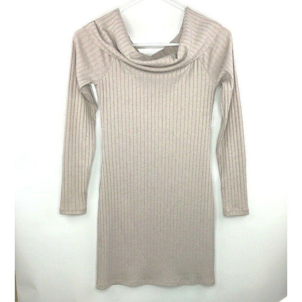 Anthropologie Silence + Noise Womens S Beige Lined Cowl Neck Sweater Tunic Top